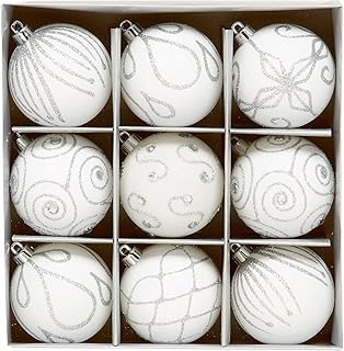 Lot de 9 boules de sapin de noël blanches, en plastique (6 cm)