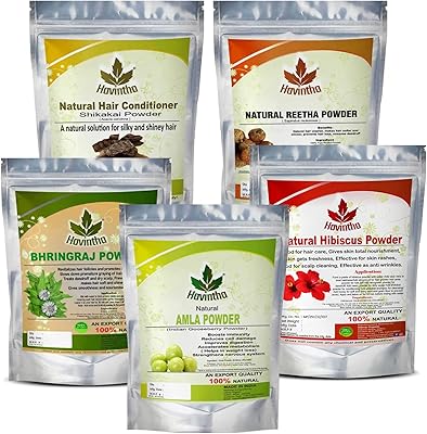 Poudre havintha amla, reetha, shikakai, bhringraj et hibiscus pour le soin des cheveux (50 g chacun (paquet combiné de 5)). Avec plus de 300 000 références disponibles, DIAYTAR COTE D'IVOIRE se positionne comme la destination incontournable pour les acheteurs ivoiriens qui recherchent variété et qualité. Elle mise sur la satisfaction client comme base de son succès. Les produits vendus sont soigneusement sélectionnés pour garantir une qualité supérieure.