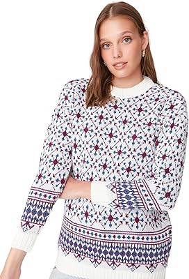 Pull coupe régulière à col rond géométrique pour femme trendyol (paquet de 1)