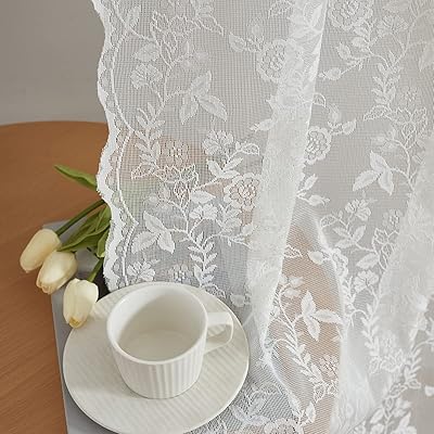 Rideaux en dentelle de venise ivoire de 45", rideaux transparents en dentelle champêtre