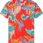 Chemise boutonnée à manches courtes pour hommes, imprimé fleurs tropicales hawaïennes, chemise