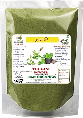 Poudre de thulasi de diets organics 100g-poudre de tulsi-poudre de feuilles de basilic