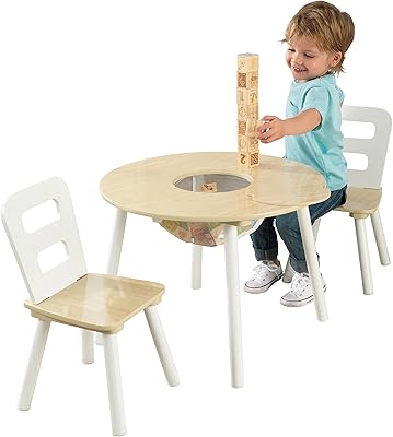 Ensemble table ronde en bois kidkraft et 2 chaises avec rangement central
