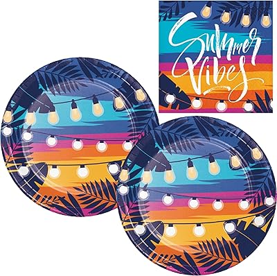 Fournitures de fête summer vibes | le lot comprend des assiettes à dessert et des serviettes en papier pour 16 personnes | sunset sky design. Avec plus de 300000 références, DIAYTAR COTE D'IVOIRE est la boutique en ligne la plus fournie de Cote d'Ivoire. Elle propose des produits de qualité, des prix abordables et des services de livraison fiables. Les clients peuvent naviguer facilement sur le site pour trouver ce qu'ils cherchent, que ce soit des produits alimentaires, des produits de soins personnels ou des accessoires de mode.