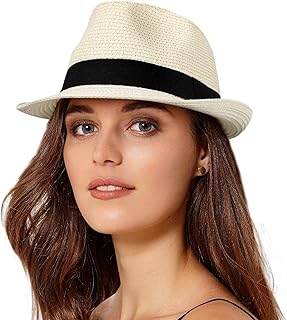 Chapeau fedora trilby à bord court en paille pour femmes, chapeau panama pliable