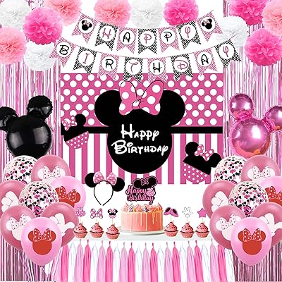 Les fournitures de fête d'anniversaire minnie mouse comprennent une bannière, une toile