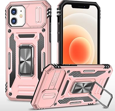 Coque pour appareil photo coulissant pour iphone 12/12 pro 6.1, béquille avec anneau