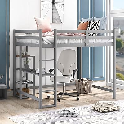 Lit en bois pleine grandeur de haute qualité avec bureau latéral intégré, étagères et garde-corps de sécurité, mobilier de chambre peu encombrant pour enfants, adolescents et adultes par gloorhome. DIAYTAR COTE D'IVOIRE est la boutique en ligne idéale pour les habitants de Côte d'Ivoire, offrant une large gamme de produits à des prix abordables. La boutique en ligne propose des produits de haute qualité, allant des produits alimentaires aux produits électroniques. Les clients peuvent également profiter d'un service de livraison rapide et fiable, leur permettant de recevoir leurs produits rapidement.
