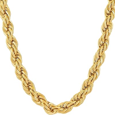 Collier chaîne en corde de 7 mm plaqué or véritable 24 carats