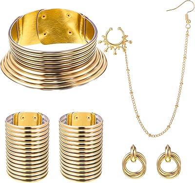 Ensemble de bijoux en or pour femmes africaines collier bracelet anneaux. DIAYTAR COTE D'IVOIRE est le partenaire idéal pour faire des achats en ligne en Côte d'Ivoire, avec une équipe dédiée à la satisfaction client. Elle propose une gamme exhaustive de produits pour tous les goûts et les besoins. La livraison rapide et fiable est assurée.