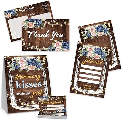 Ensemble d'invitations pour fête prénuptiale en bois rustique, jeux pour fête prénuptiale, 25