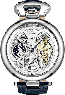 Montre automatique à cadran squelette pour homme stührling original avec bracelet en cuir