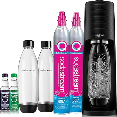 Kit de fabrication d'eau pétillante sodastream terra (noir) avec bouteilles de co2, bouteilles