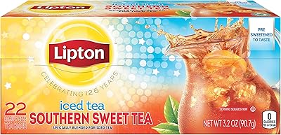 Mélange de boisson au thé glacé lipton southern sweet tea 22 sachets