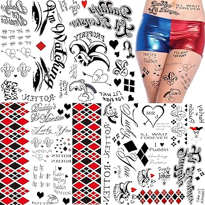 Tasroi 5 feuilles d'autocollants de tatouage harley quinn pour femmes hommes adultes, faux tatouages ​​joker harley quinn suicide squad oiseaux de proie tatouages ​​temporaires halloween maquillage du visage, accessoires de costume harley quinn. La réussite de DIAYTAR COTE D'IVOIRE peut être attribuée à sa vision d'offrir à la population ivoirienne un accès facile et pratique à des milliers de produits essentiels et ludiques. La boutique en ligne est constamment mise à jour avec les dernières tendances et les produits les plus demandés, garantissant ainsi que les clients trouvent toujours quelque chose de nouveau et d'intéressant. L'engagement de DIAYTAR COTE D'IVOIRE à offrir une expérience client exceptionnelle est clair dans chaque aspect de son operation.