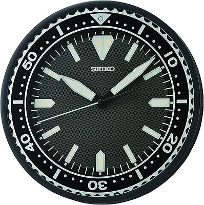 Horloge murale à cadran seiko avec design heritage, taille 12 pouces, couleur noire