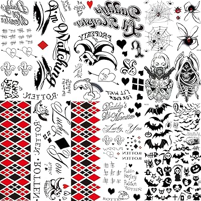 12 feuilles de tatouages ​​harley quinn suicide squad 4 grandes