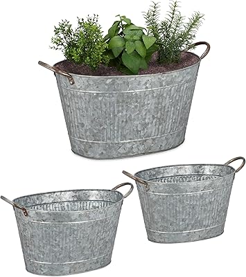 Ensemble de 3 baignoires en métal relaxdays avec jardinière ovale étanche design classique