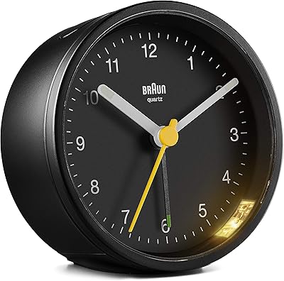 Montre analogique classique braun avec fonction snooze et lumière, mouvement à quartz silencieux