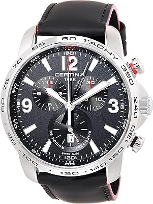 Montre ds podium pour homme par certina, acier inoxydable, quartz suisse, c0016471605701, noir