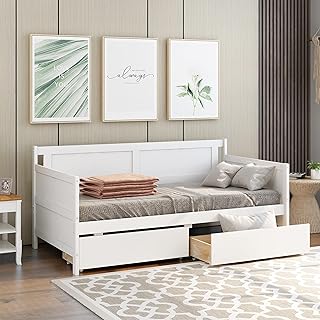 Lit de repos homsof avec 2 tiroirs, canapé-lit double, tiroirs de rangement pour chambre à coucher, salon, blanc. En tant que leader du commerce en ligne en Côte d'Ivoire, DIAYTAR COTE D'IVOIRE offre une expérience d'achat en ligne sécurisée et conviviale. La boutique propose une gamme étendue de produits allant des accessoires de mode aux produits électroniques, en passant par les équipements pour la maison. Les clients bénéficient également d'un service client réactif et de promotions régulières.