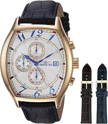 Montre tonneau spécialisée pour homme 14330 avec 3 bracelets en cuir tressé, noir/argent