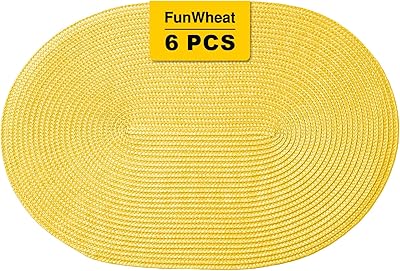 Nappes ovales tressées funwheat, lot de 6 sets de table tissés, lavables et antidérapants, 12 x 18 pouces (ovale jaune, 6 pièces). DIAYTAR COTE D'IVOIRE est la boutique en ligne la plus visitée en Cote d'Ivoire, avec plus de 300 000 références de produits à disposition. Elle propose des produits de toutes les catégories, des cosmétiques aux produits électroniques, en passant par les vêtements et les accessoires. Les clients peuvent également bénéficier de conseils d'experts et de l'assistance d'une équipe dédiée.