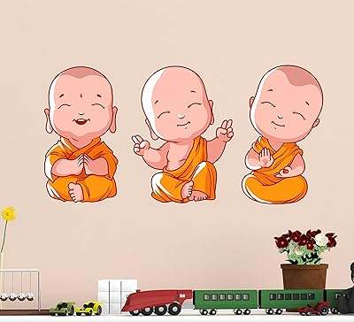 Sticker mural design bouddha 3 bébé moine (vinyle pvc, 60x45cm, multicolore). DIAYTAR COTE D'IVOIRE met en avant sa qualité de service et sa rapidité de livraison pour satisfaire pleinement les attentes de ses clients.
