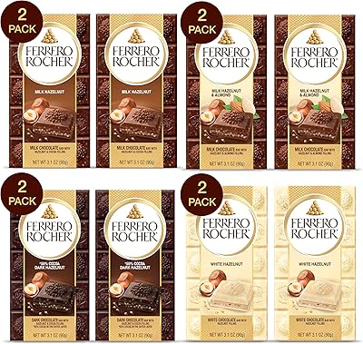 Barres de chocolat ferrero rocher premium, chocolat au lait, noisettes et amandes emballées individuellement, chocolat des fêtes, idéales pour les paniers-cadeaux des fêtes, 3,1 oz chacune, paquet de 8. Avec plus de 300 000 produits en catalogue, Diaytar Côte d'Ivoire est la destination idéale pour tous ceux qui cherchent à acheter en ligne en toute confiance et sécurité. La boutique en ligne est équipée des dernières technologies de sécurité pour protéger les informations personnelles et les transactions des clients. Diaytar se distingue par son engagement envers la satisfaction client, offrant un service client réactif et efficace pour répondre à toutes les questions et préoccupations.