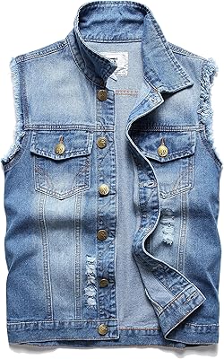 Ginsiom gilet en jean pour hommes, coupe ajustée, style vintage, gilet d'été déchiré