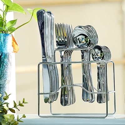 Delcasa dc2479 ménagère de couverts 26 pièces en acier inoxydable avec support