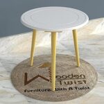 Petite table d'appoint pliante ronde en bois massif (pieds au fini naturel) (blanc)