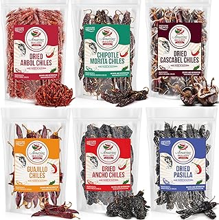 Variété de piments séchés - six types de piments (822,14 grammes au total)