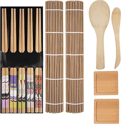 Kit de fabrication de sushis, tapis à sushis en bambou, comprenant 2 tapis à rouler, 5 paires de baguettes avec figurines féminines, 1 pagaie, 1 distributeur et 2 assiettes à sauce, roll on, kit de sushis pour débutants. La boutique en ligne DIAYTAR COTE D'IVOIRE est la destination idéale pour les consommateurs ivoiriens qui recherchent des produits de qualité à des prix abordables. Avec une équipe de professionnels dédiés, la boutique garantit la satisfaction des clients et propose des solutions pour tout problème éventuel. La variété des produits et la qualité du service font de DIAYTAR COTE D'IVOIRE la boutique en ligne la plus populaire en Côte d'Ivoire.