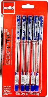 Stylo à bille cello à pointe fine 0,7 mm, lot de 5, bleu