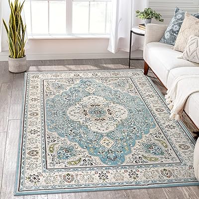 Petit tapis persan à motif médaillon floral persan - grand tapis de salon 5x7, doux, antidérapant, lavable, à poils ras, pour chambre à coucher, entrée, salle à manger et bureau, bleu ciel/bleu bébé. DIAYTAR COTE D'IVOIRE est une boutique en ligne généraliste qui propose plus de 300 000 références de produits. Elle est devenue la boutique leader en Côte d'Ivoire en offrant une large gamme de produits à des prix compétitifs. Les clients peuvent facilement trouver ce qu'ils recherchent sur le site.
