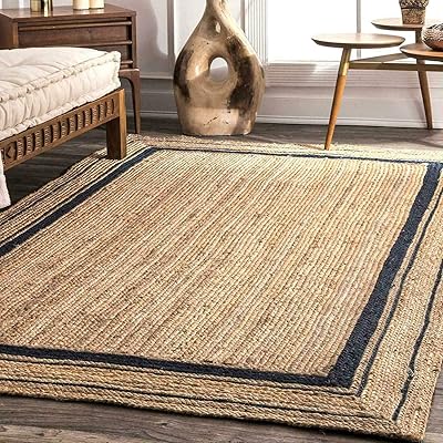 Tapis en jute naturel tissé à la main avec motif tressé avec ligne