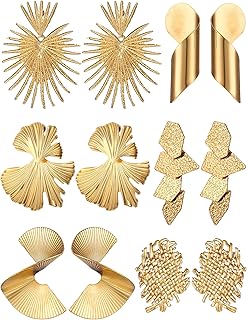 6 paires de boucles d'oreilles en or distinctives pour femmes et filles, grandes