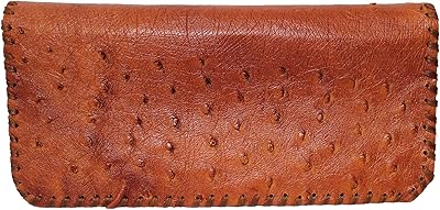Magnifique portefeuille en cuir d'autruche véritable fait à la main marron