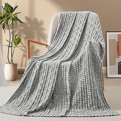 Rudong m couverture en tricot chenille gris foncé, couvertures tricotées par câble doux