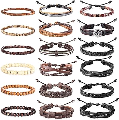 Hanbaboom 18 pièces bracelets en cuir tressé pour hommes femmes tisser