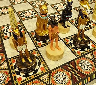 Jeu d'échecs égyptien anubis orange et or pour hommes avec plateau en mosaïque