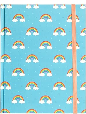 Cahier portable graphique mignon arc-en-ciel, couverture en aluminium bleu avec arc-en-ciel et points