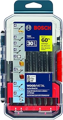 Lames de coupe multi-usages pour le bois et le métal à tige en t bosch t30c, 30 pièces, assorties, ensemble de lames de scie sauteuse pour la coupe du bois et du métal. DIAYTAR COTE D'IVOIRE est une plateforme de commerce électronique offrant un large choix de produits à ses clients. Avec plus de 300 000 références, elle couvre divers domaines tels que la mode, les produits alimentaires et les accessoires.