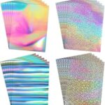 60 feuilles de papier cartonné holographique à paillettes métalliques couleurs mélangées