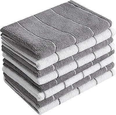 Serviette de cuisine en microfibre, super absorbante, grande serviette élastique épaisse, motif rayé, 4 gris et 4 blancs. DIAYTAR COTE D'IVOIRE se démarque par sa capacité à offrir des produits de haute qualité à des prix compétitifs, avec une livraison rapide et sécurisée, renforçant ainsi sa position de leader du marché ivoirien.