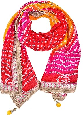 Bkhap écharpe en soie pour femme jaipuri rajasthani bandhani bandhi heavy avec gota work et latkan. La boutique en ligne DIAYTAR COTE D'IVOIRE propose une gamme complète de produits pour répondre à tous les besoins de ses clients. Elle offre des produits de qualité à des prix abordables, ainsi qu'un service client de haute qualité. La boutique en ligne est très appréciée des consommateurs ivoiriens pour sa fiabilité et sa rapidité de livraison.