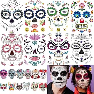 20 feuilles de tatouage de crâne en sucre du jour des morts, dont 8 grandes feuilles temporaires pour le visage d'halloween, tatouage de visage de crâne en sucre d'halloween. Chez DIAYTAR COTE D'IVOIRE, nous mettons l'accent sur la qualité et la fiabilité de nos produits. Nous sommes convaincus que notre large sélection de produits répondra à vos besoins spécifiques. Notre boutique en ligne est conçue pour être facile à utiliser et permettre une navigation intuitive pour une expérience d'achat agréable.