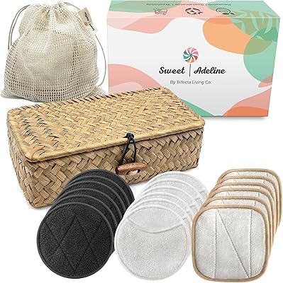 Tampons démaquillants réutilisables sweet adeline -18 pcs + sac à linge paniers