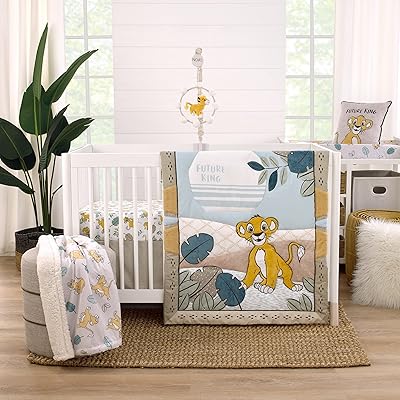 Parure de lit 3 pièces disney simba future king pour berceau bleu, vert